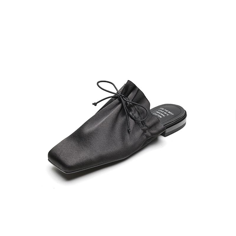 Fashion Retro Leather Covered Toe Slippers Women Low-heel Leisure Soft Leather Mules Female Shoes for Women 2025 Slides Women Sandals