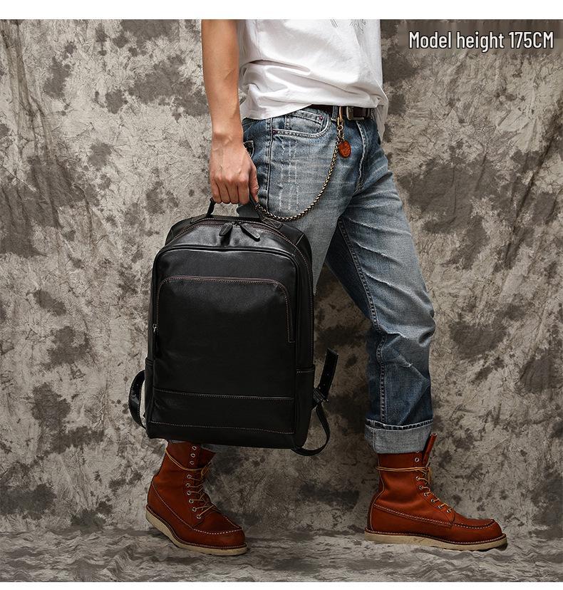 Genuine Leather Men's Large Capacity Backpack - European & American Style, Outdoor Cowhide Business Travel Computer Bag
