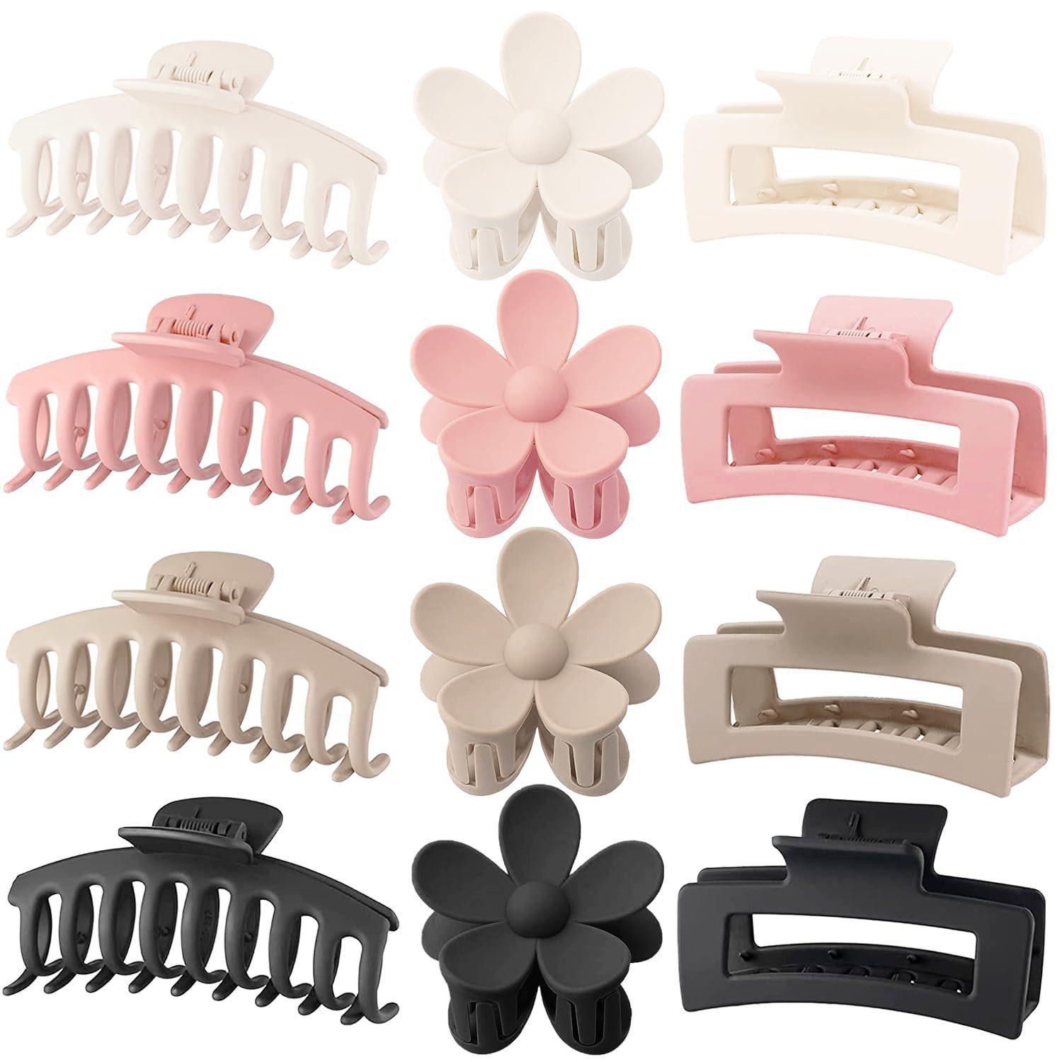 

12Pcs Neutral Tone Plastic Hair Claw Clips Set, Large Non-slip Hair Clamps, Matte Hair Accessories for Women Daily Styling