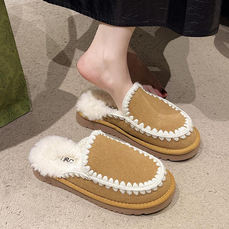Fashion, Lightweight, Retro, Heightened Thick-soled Fluffy Slippers for Women's Outer Wear 2025 New Autumn and Winter Velvet Warm Slippers