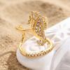 Gold Sea Animals Ring for Women Rhinestone Seahorse Turtle Dolphin Starfish Seashell Double Layer Adjustable Ring Bohemian Beach Jewelry Gift for