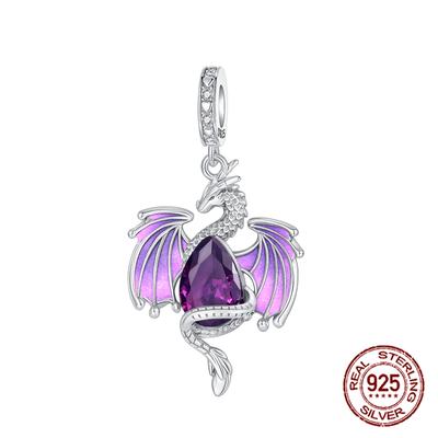 Copper Powerful Purple Dragon Pendants Charms Fits Genuine Charms Bracelet Women DoItYourself Jewellery Gifts