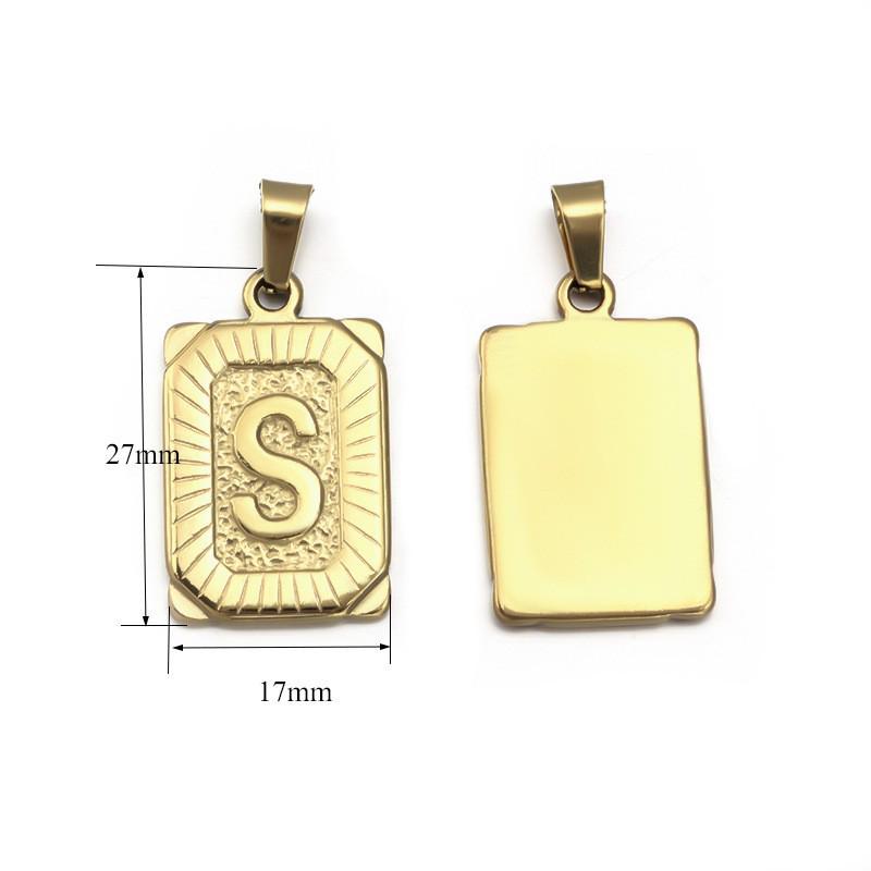 18K Gold Square Stainless Steel Letter Pendant Men's Necklace with Titanium Steel Uppercase Alphabet.