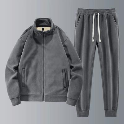 Men's Autumn and Winter Models of Polar Fleece Thickened Warm Suit Loose Stand-up Collar Comfortable Jacket Fashion Casual Set