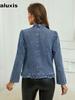 Veste en jean courte à bordure florale pour femme, coupe ample, pour le printemps et l'automne