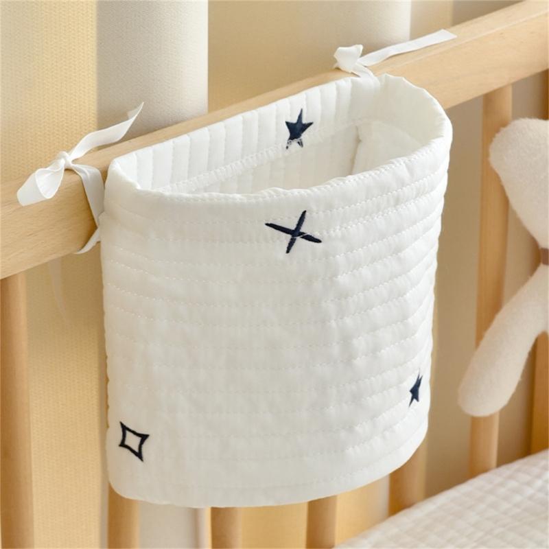 Baby Cot Hanging Storage Bag Bedside Hanging Storage Pocket Cotton Bag for Organizing Diapers & Toy Beside this crib