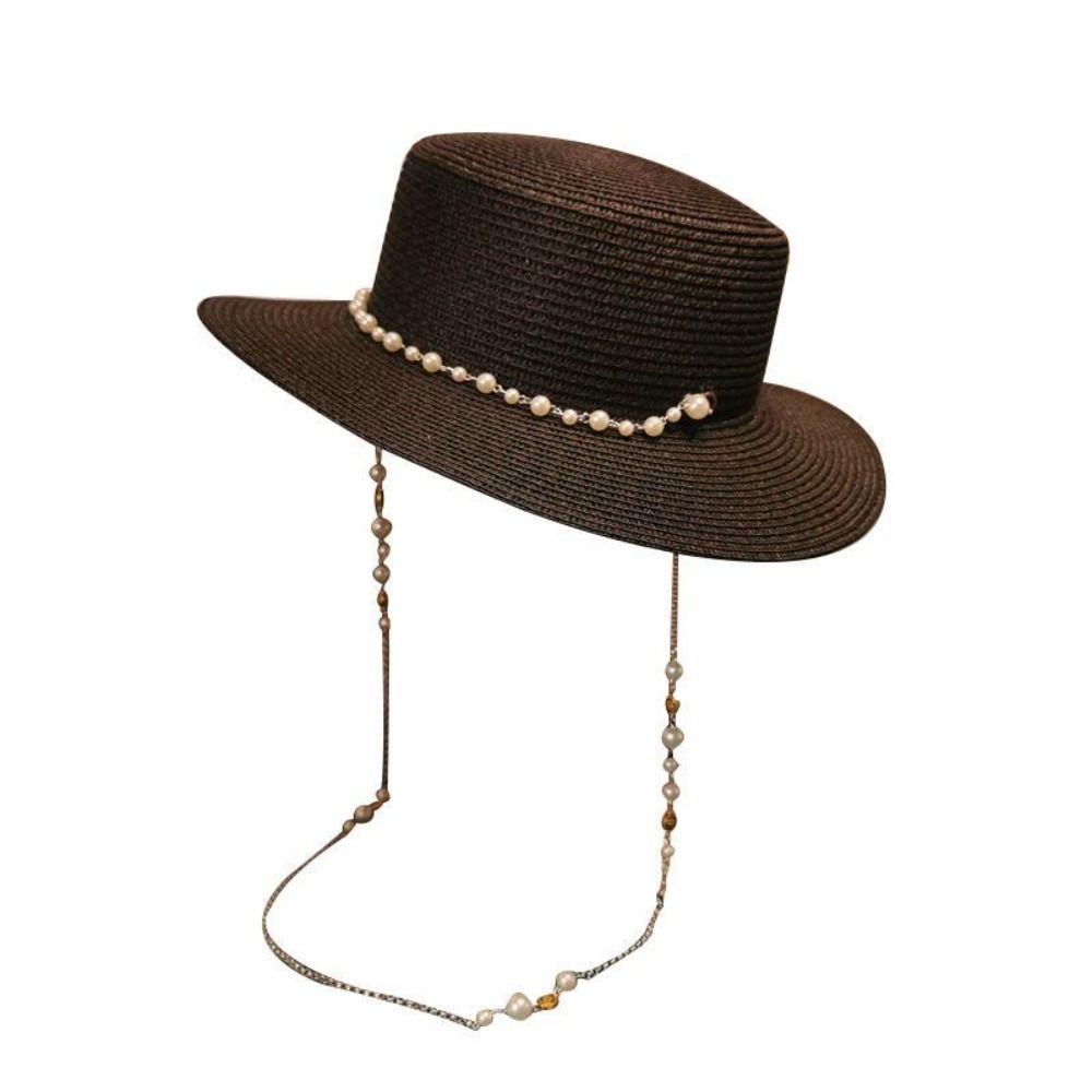 With Seashell Beaded Chain Straw Hat Sun Protection Sunshade Hat New Sunscreen Hat  Women Girls