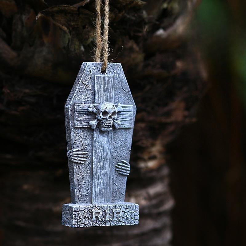 Halloween Skulls Tombstones Pendant Decoration Haunted House Cemetery Coffin DIY Garden Yard Outdoor Halloween Party Prank Props