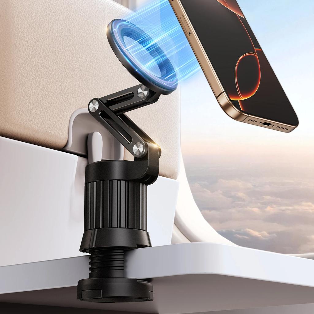Eary Magnetic Phone Holder Stand Airplane Travel Accessories 360° Rotatable Portable for Desk Train Seat for iPhone 16/15/14/13