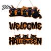 Natural Wood Halloween Decor Wooden Door Sign, Black Cats Broom Front Hanger, Rustic Multi-layer Polished Sign Hanging Welcome for Home Window