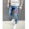 Pánské prošívané vyšívané džíny Úzké džíny Ripped Grid Strečové džínové kalhoty MAN Elastický pas Patchwork Jogging džínové kalhoty