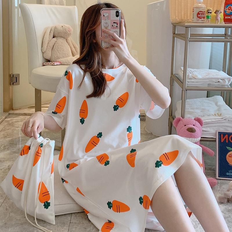 Women's Korean Style Cute Cartoon Maternity Pajamas - Short Sleeve Homewear for Summer