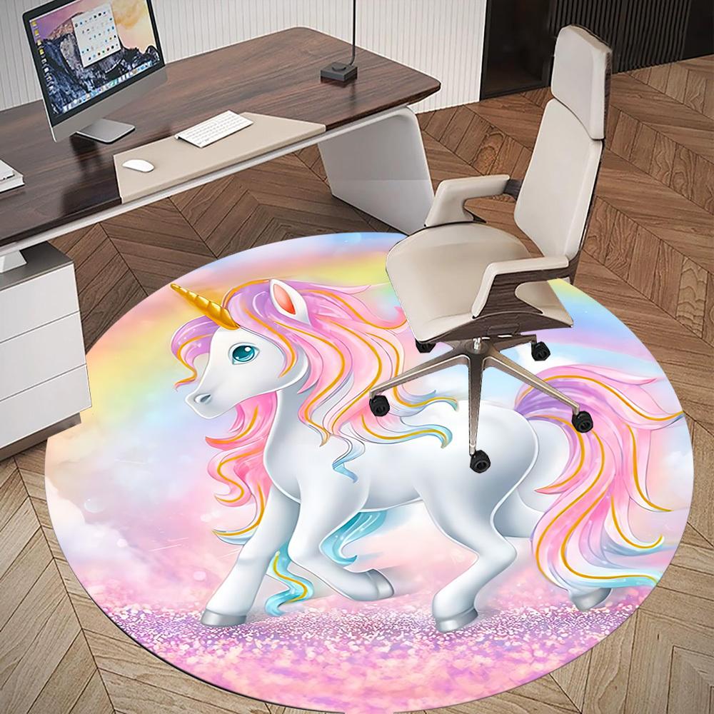 1pc Unicorn Rainbow Round Chair Mat Area Rug - Non-Slip, Floor Mat for Office, Bedroom, and Indoor Decor C1125209