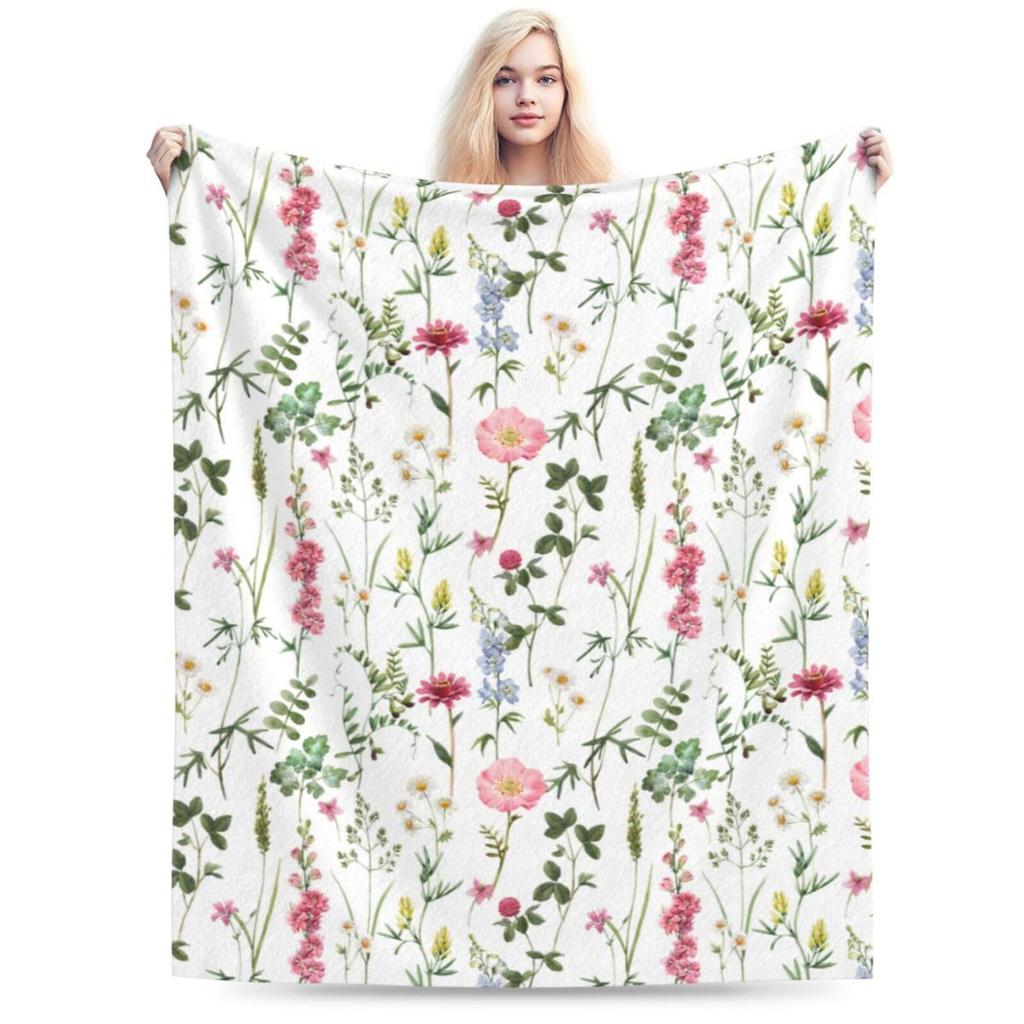 Watercolor floral blanket colorful wildflower blanket flannel wool blanket farmhouse blanket decoration sofa warm bed decoration