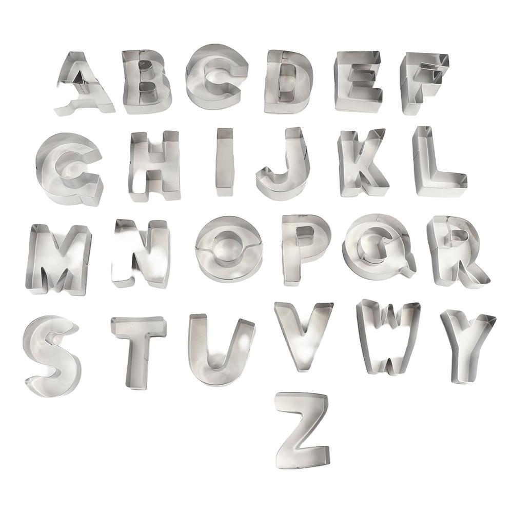 26pcs Stainless Steel Alphabet Cookie Cutters Set 3D Hand Press Letter Biscuit Stamps Rustproof DIY