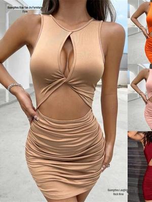 Cross2026 European Summer Women's Sexy Hollow-Out Pleated Sling Nightclub Dress
