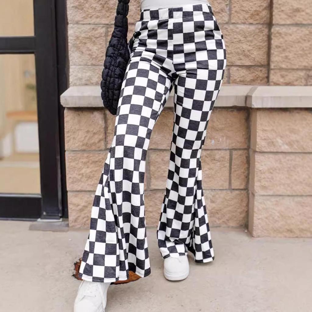 Shiying Checkered High Waist Wide Leg Pants - Casual, Fashionable, Versatile, Simple European and American Style.