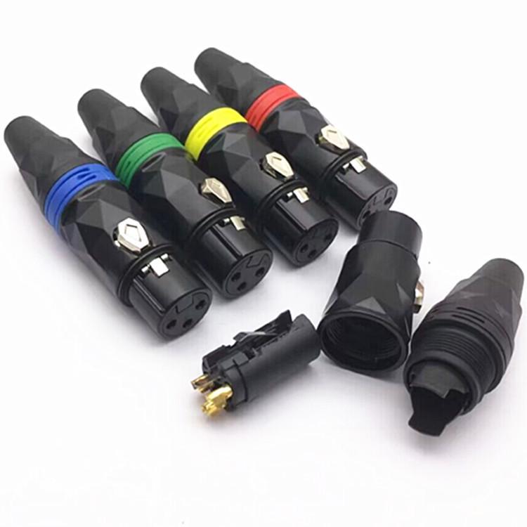Black Lacquered XLR Microphone Plug: Gold-Plated Copper Pins, 3-Core Female Connector