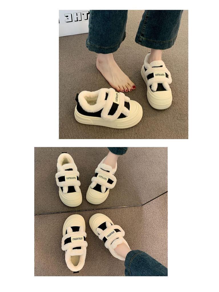 Women’s Velvet Canvas Height-Boosting Velcro Shoes for Autumn/Winter – Thick Sole & Warm Design