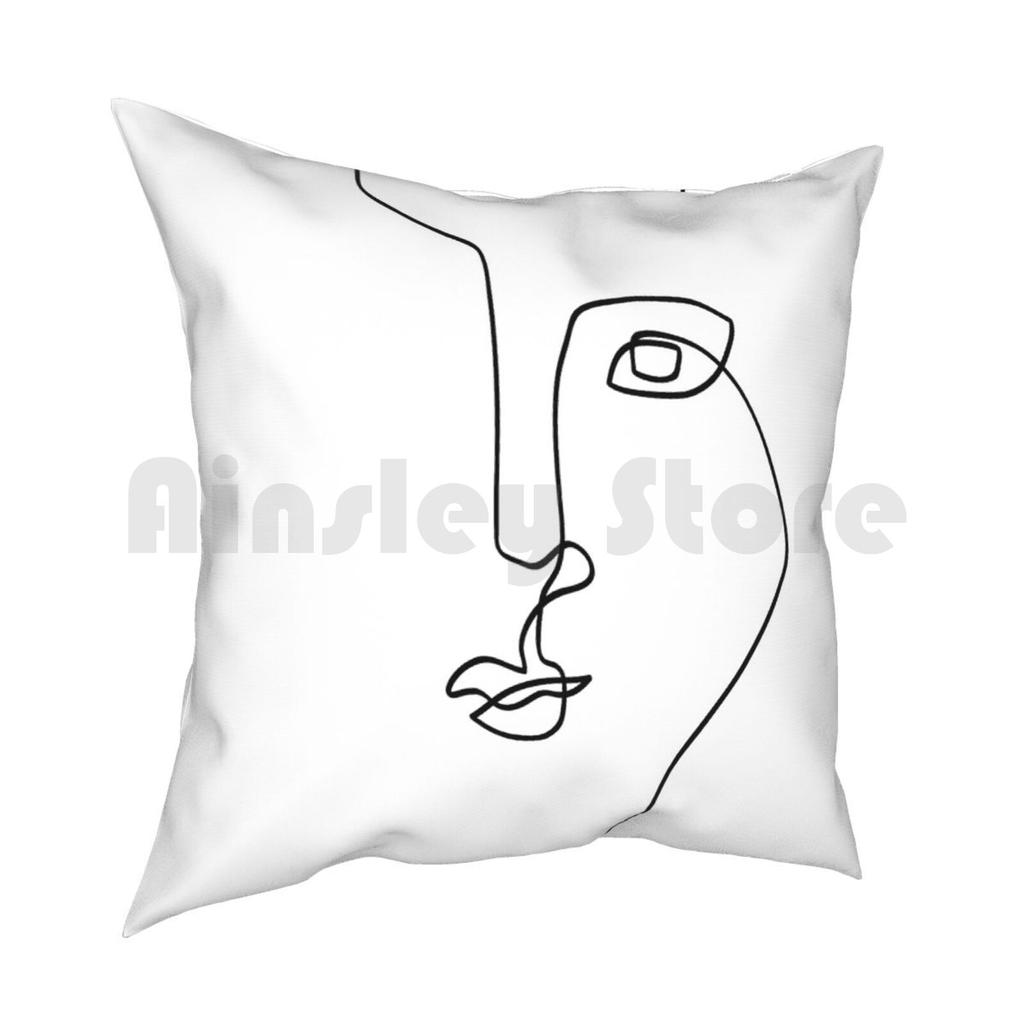 Abstract Face IiOne Line Art Pillow Case Printed Home Soft DIY Pillow Cover Abstract Face Faces One Line Art Single Line