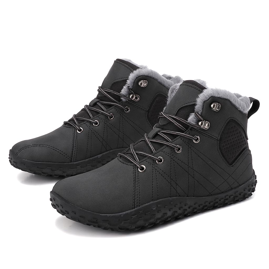 TUINANLE Winter Barefoot Boots Men Winter Sneakers Ankle Snow Shoes Plush Hiking Boots Warm Sporting Shoes Big Size 48Black