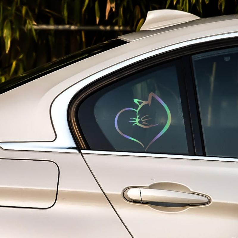 Creative Cats &Heart Pattern Car Sticker Reflective Safety Decal Strong PVC Decal for Vehicle Glass Night Driving
