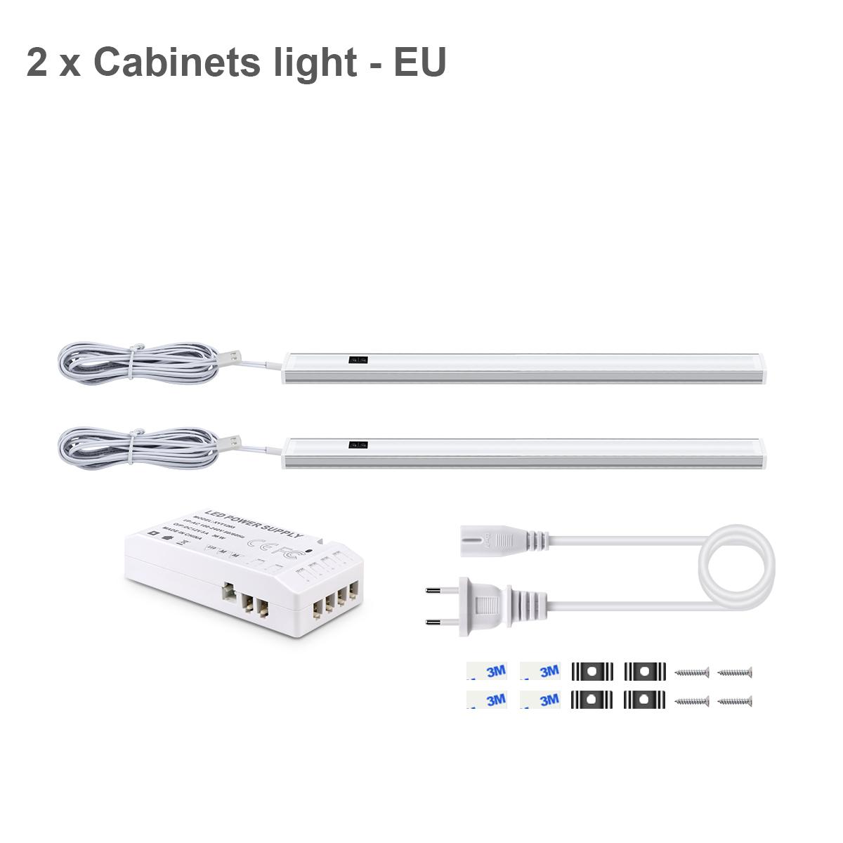 

Ручной переключатель с вилкой европейского стандарта, светодиодный светильник под шкафом для кухонной лампы, алюминиевый ночник, домашний гардероб, подсветка шкафа, декоративное освещение 40CM-2Pack теплый белый