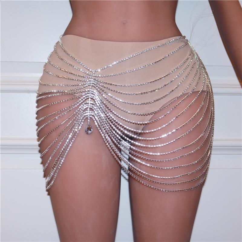 

European And American New Tassel Pendant Waist Chain Dance Dress, Sexy Nightclub Super Flash Crystal Body Chain Jewelry