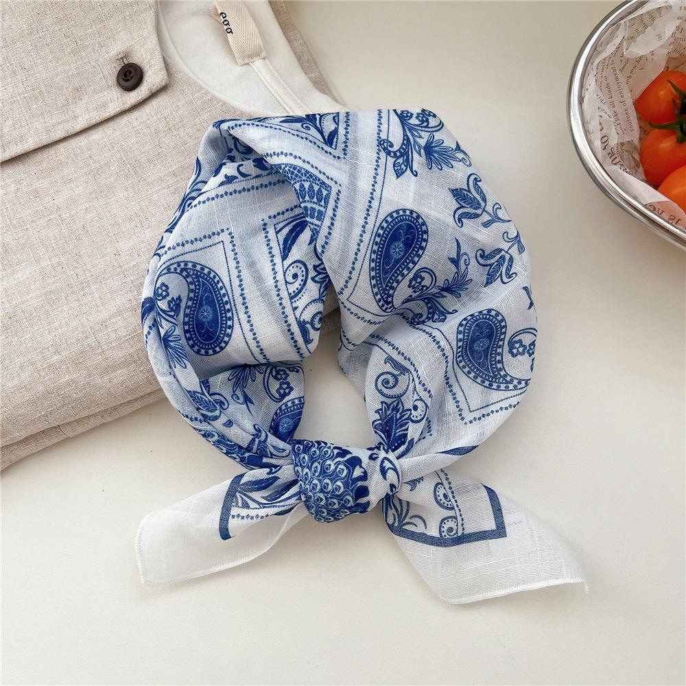 Cashew Small Square Scarf Floral Square Handkerchief Simple Printed Silk Scarf  Vacation