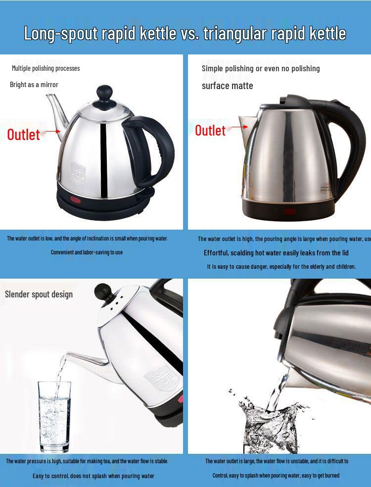 304 Stainless Steel Long Spout Electric Kettle for Tea & Hot Water