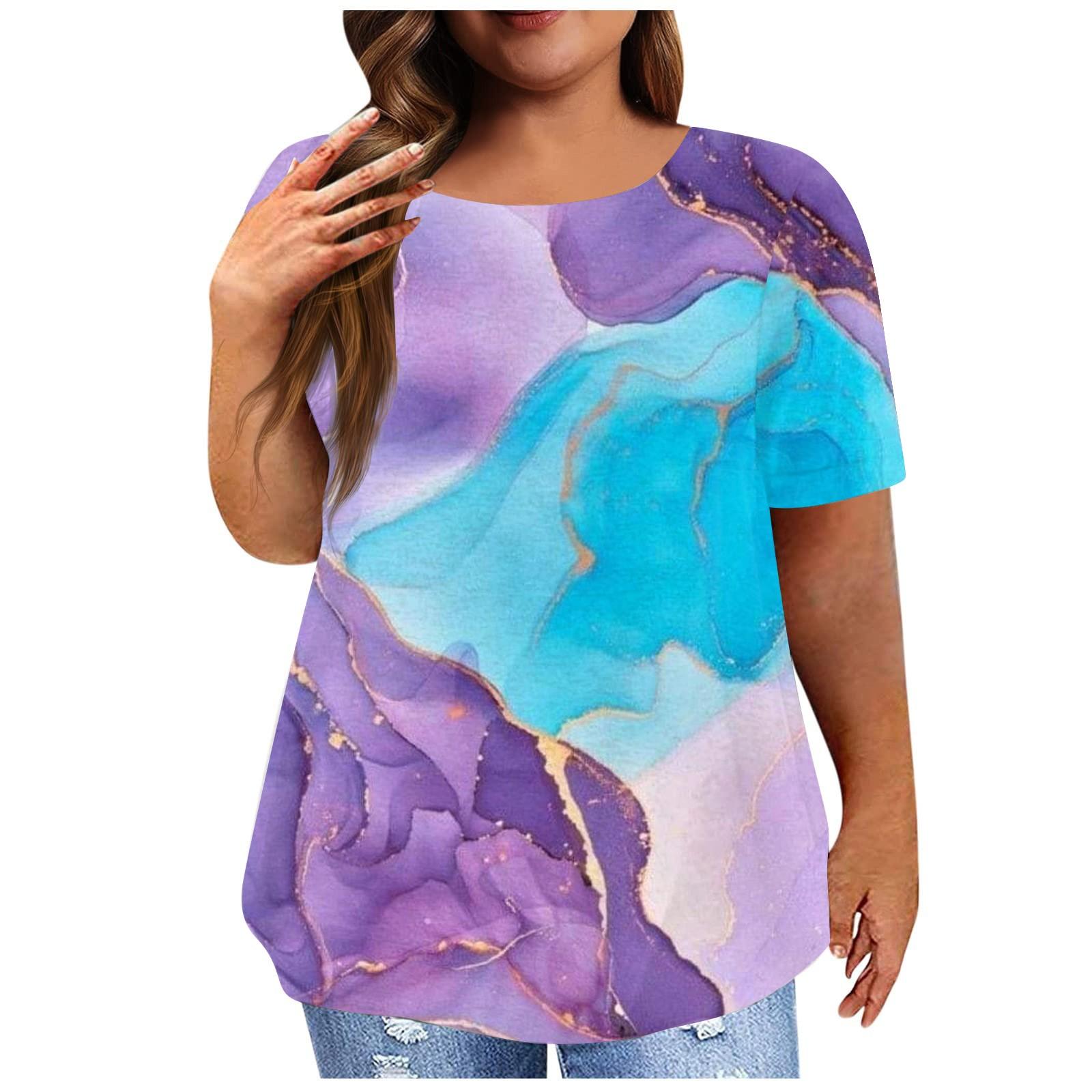 

Женский модный повседневный топ больших размеров с цветочным принтом, круглым вырезом и короткими рукавами XXXXXL фиолетовый