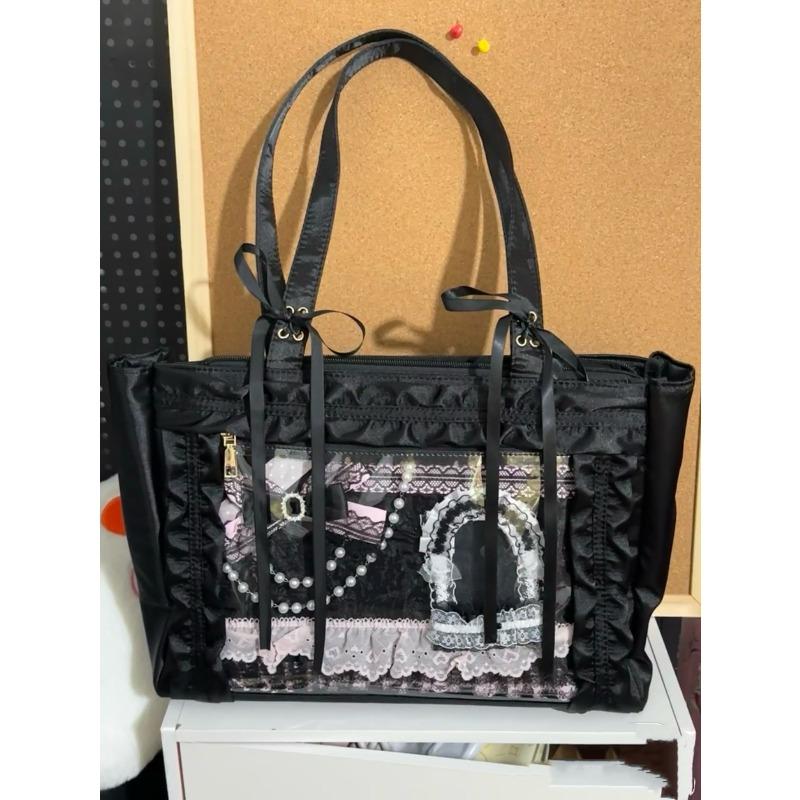 New two-dimensional yuan fashion versatile girls satin strap bow transparent badge millet shoulder bag