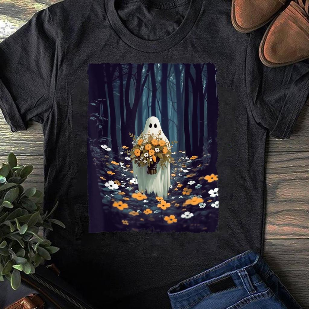 Floral Ghost T-Shirt: Spooky Halloween Tee, Reading Camping Shirt