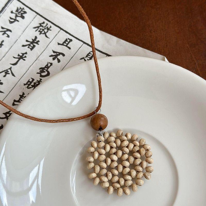 Bohemian Handmade Wooden Straw Woven Heart Moon Long Pendant Necklaces Adjustable Rope Chain Chokers For Women Birthday Gift A3