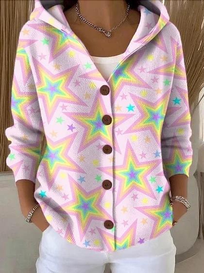 New V-neck button long-sleeved hooded sweater autumn and winter Christmas fashion personalized coat women
