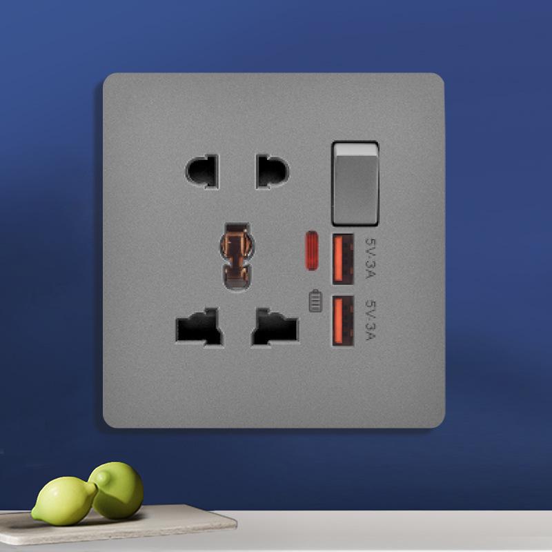 Priză UK 13A pentru perete gri cu încărcător Type-C și USB