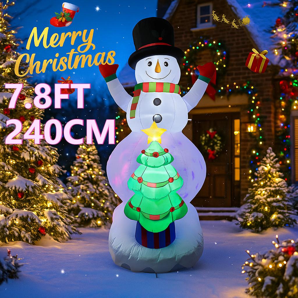 7.8FT LED Inflatable Yard Decor Xmas Snowman Christmas Tree Home Decoration Ornament Festive Toy Gift Supplies Holiday Decor