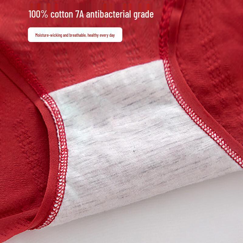 Women's Red Cotton Anti-Bacterial Briefs with Bow & Heart Print