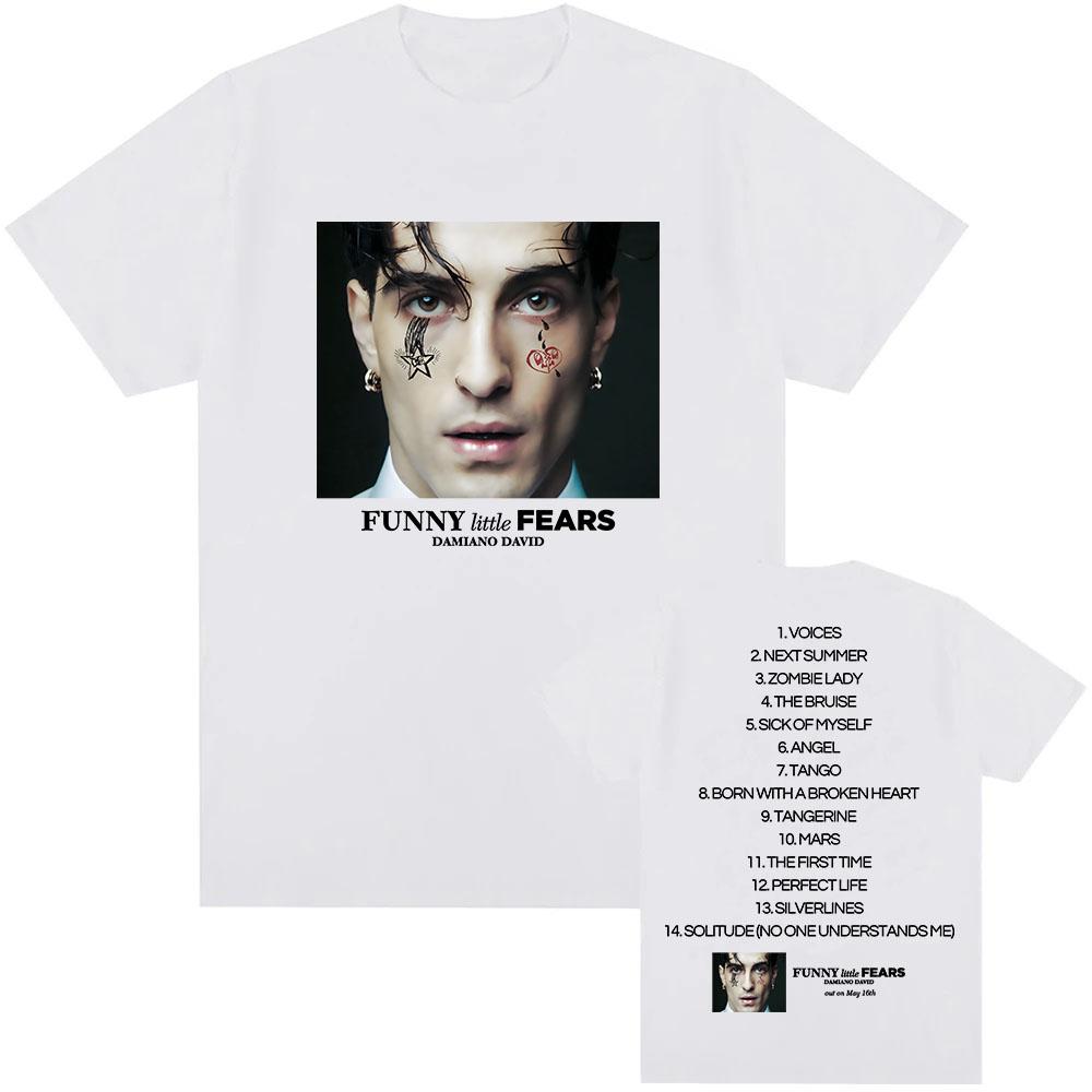 

FUNNY Little FEARS Album T-shirt Damiano David Singer Printing Tshirts Cotton Men Summer O-neck T Shirt Unisex Streetwear XS белый