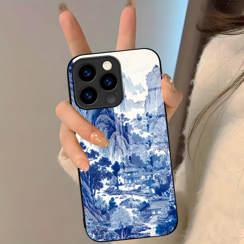Oriental Blue And White Phone Case For IPhone 17 Pro Max 16 15 14 Pro Max 13 11 Plus Glass Cover