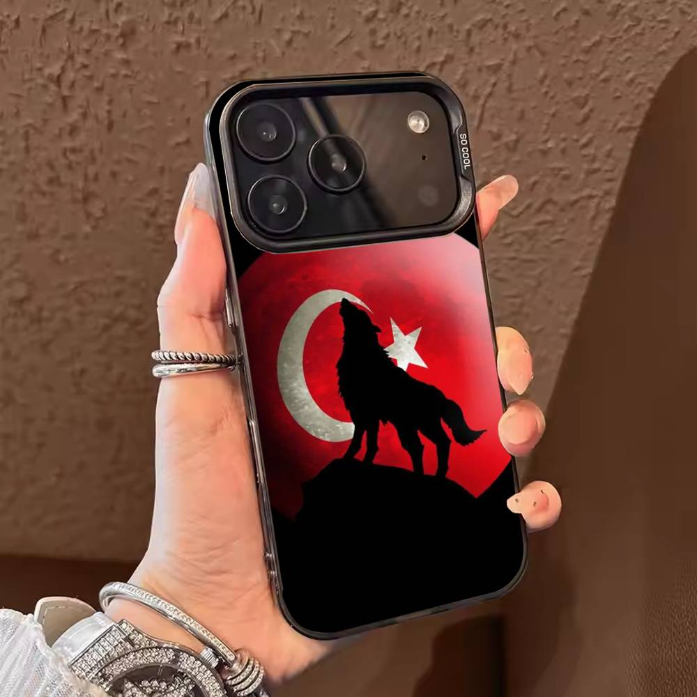 Turk Wolf Turkey Flag Phone Case For iPhone 17,16,15,14,13,12,11,Pro Max,Plus Candy Silver Cover