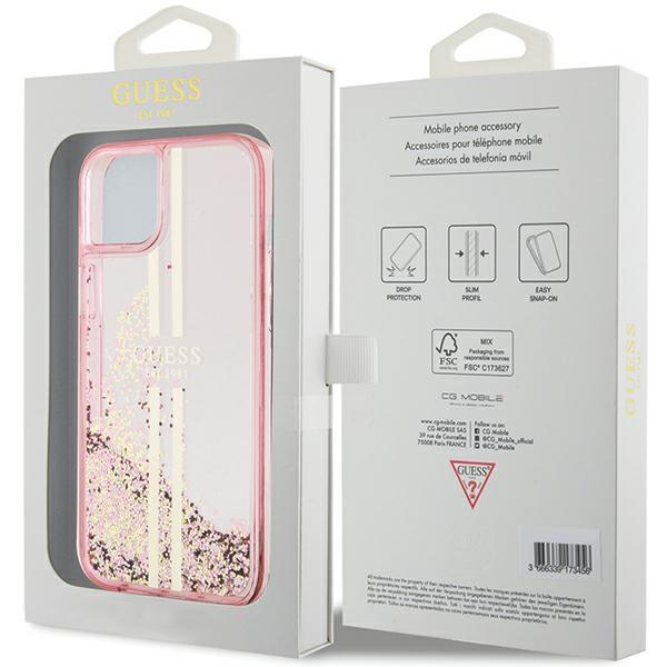 Guess Guhcp15Mlfcsegp Iphone 15 Plus / 14 Plus 6.7 Różowy/Pink Hardcase Liquid Glitter Gold Stripes