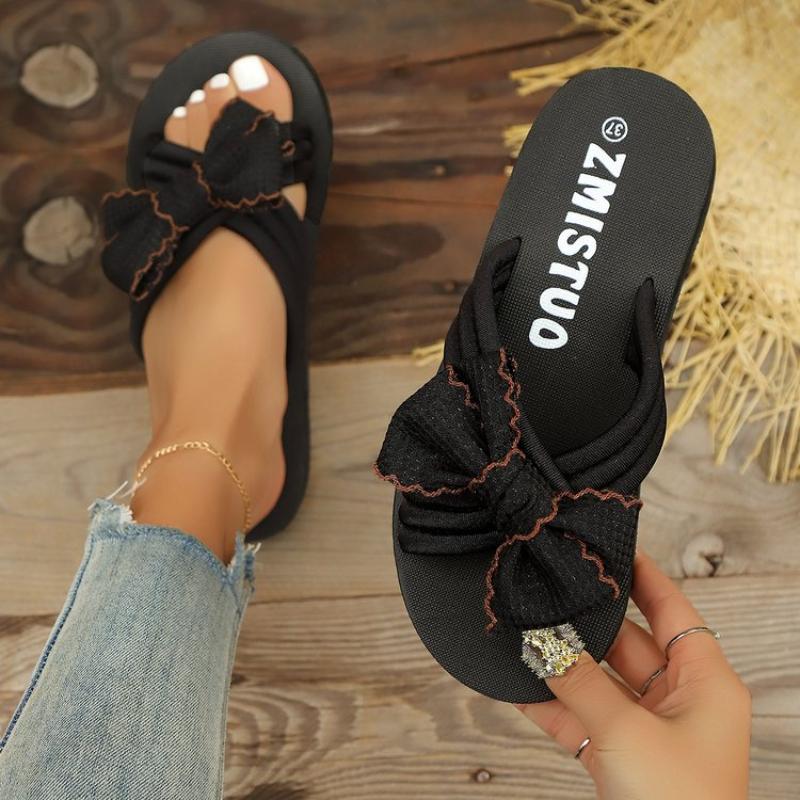 Fashion Multi-color Fashion Floral Bow Slippers   Summer Breathable Soft-soled Sandals