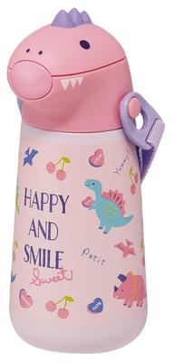 Skater 370ml Stainless Steel Water Bottle with Vacuum Happy Smile Design Straw, Double-Layered Insulation, & (SSH4D-A)