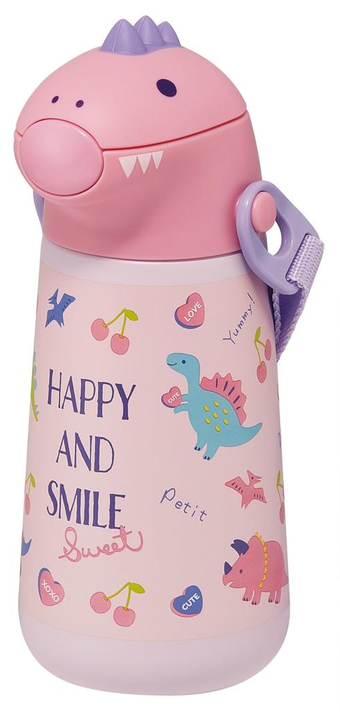 Skater 370ml Edelstahl-Wasserflasche mit Strohhalm, Doppelschichtige Vakuumisolierung, Fröhliches & Lächeln-Design (SSH4D-A)