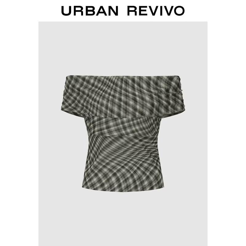 UR2026 Women s One-Shoulder Plaid T-Shirt L