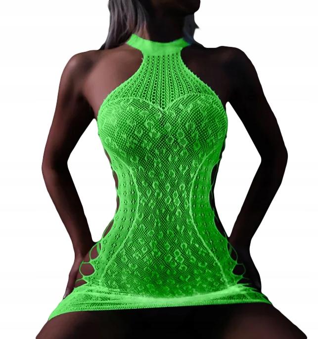 Glow In The Dark Mesh Bodystocking With A Hole Fluo Dress R.uni