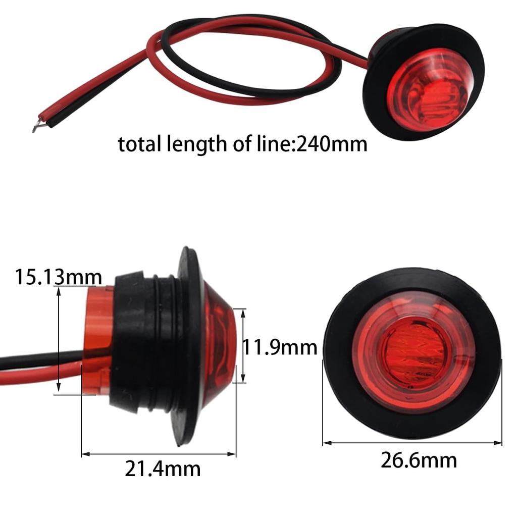 Truck LED Marker Inch Side Marker CTRICALVER Small Flush Mount Trailer Side 6 LED Indicator Universal LED Side Lights Lights, Red, Waterproof, 3/4
