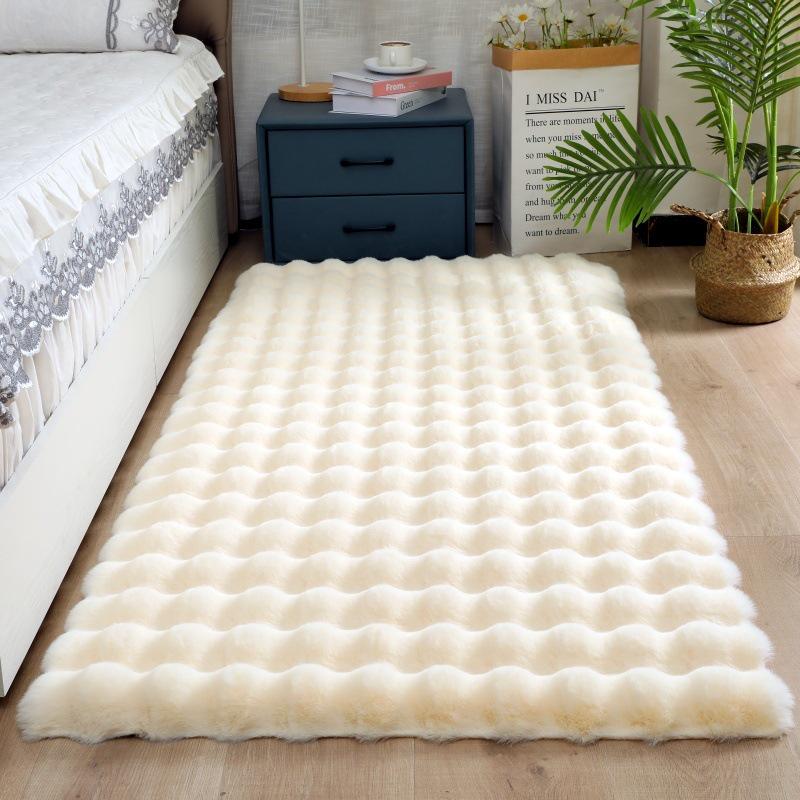 Cream Plush Bedroom and Balcony Rug - Velvet-Like Imitation Rabbit Fur.
