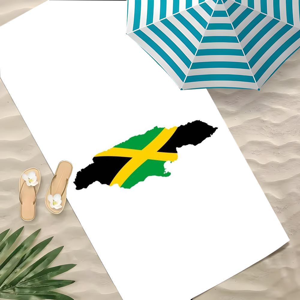 J-Jamaica Flag Towel Polyester Beach Towel Quick Dry Sand Free Bath Towel For Summer Pool Travel Vacation
